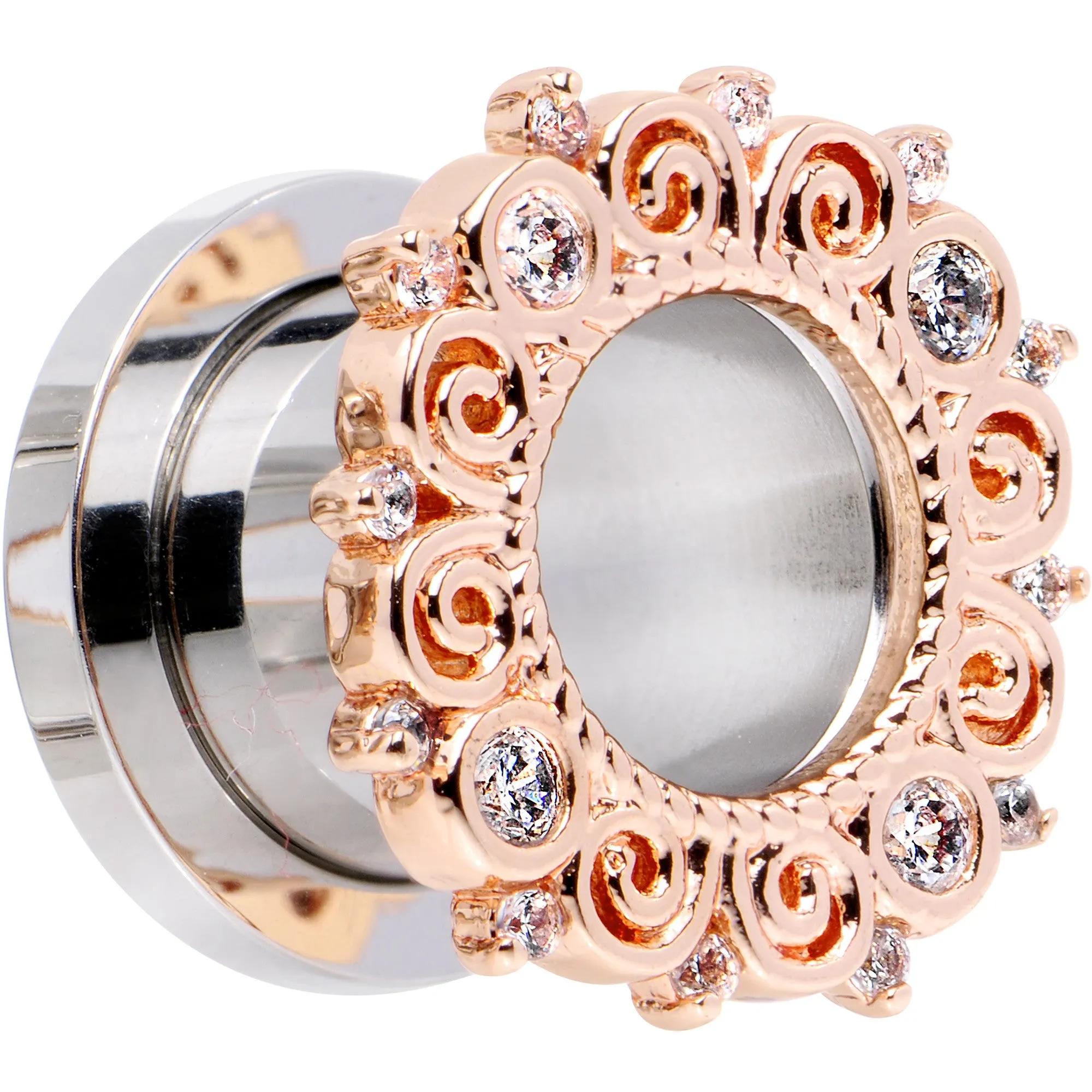 00 Gauge Clear Gem Flowering Frame Screw Fit Tunnel Plug Set