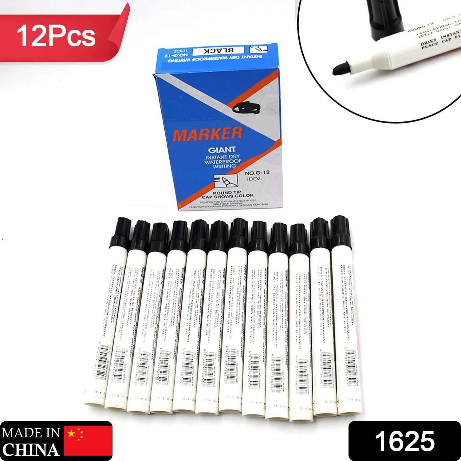 1625 Black Permanent Marker Leak Proof Marker Craftworks, School Projects and Other | Suitable for Office and Home Use (Pack Of 12 Pc)