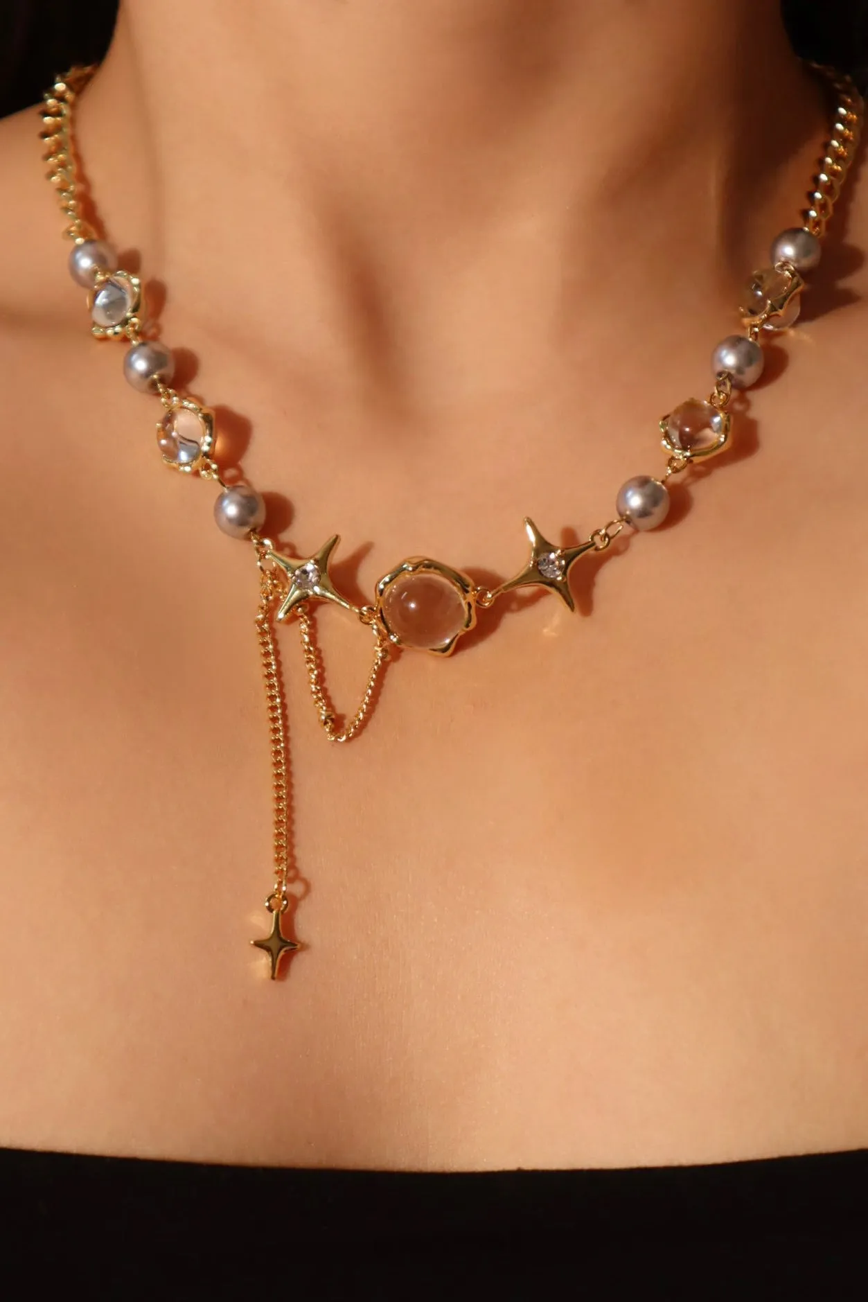 18K Real Gold Plated Multi Moonlight Stars Necklace