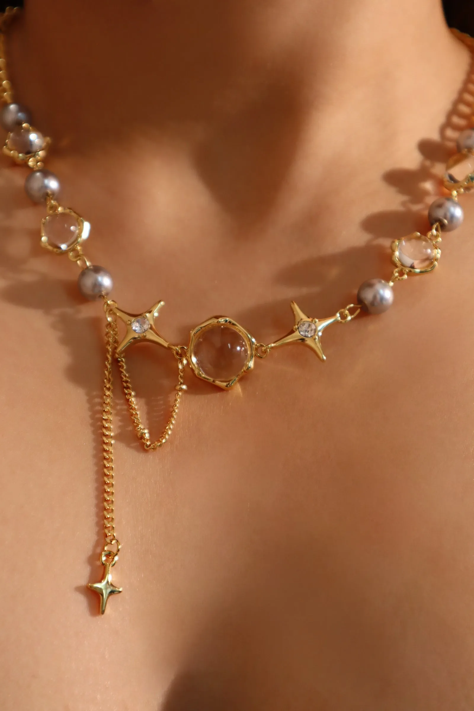 18K Real Gold Plated Multi Moonlight Stars Necklace