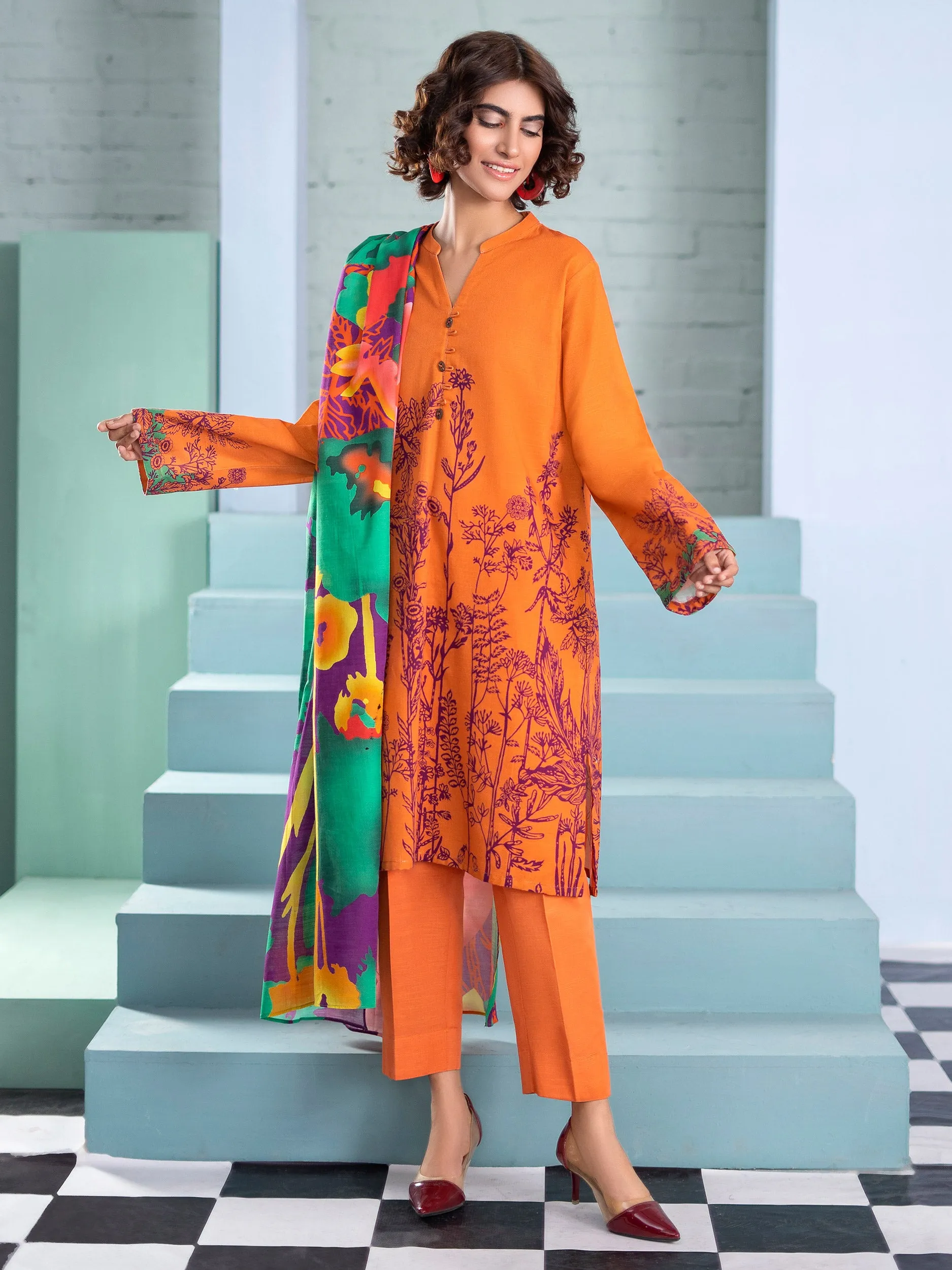 2 Piece Khaddar Suit-Printed (Unstitched)