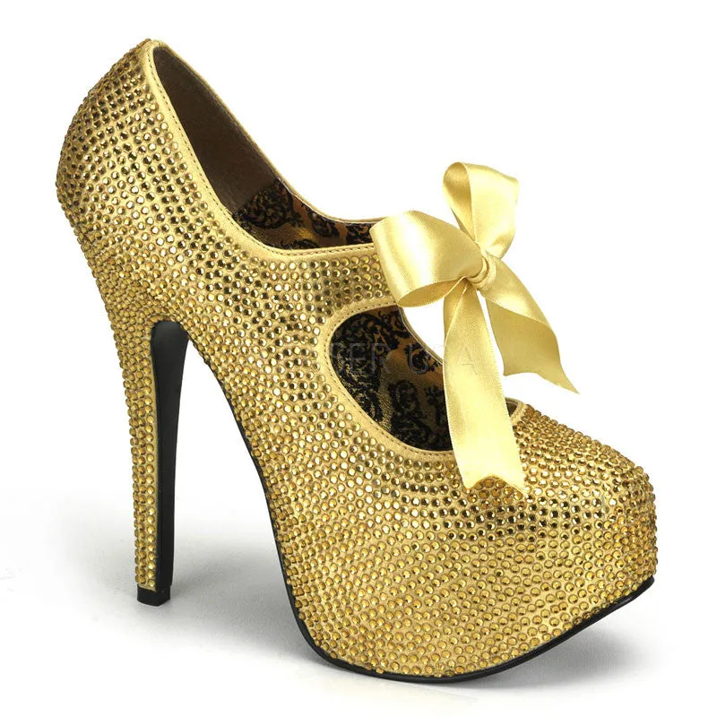 5 Inch Heel TEEZE-04R Gold Rhinestones