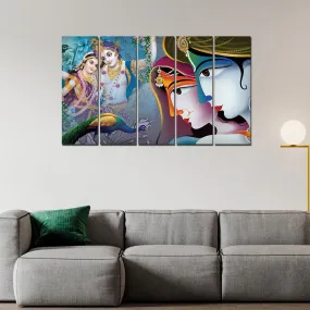 5 Pieces Canvas Lord Radha Krishna Wall Painting 5 Pieces Canvas Lord Radha Krishna Wall Painting