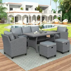 6-Piece Outdoor Rattan Wicker Set, Patio Sofa, Chairs, Stools, and Table, Gray 6-Piece Outdoor Rattan Wicker Set, Patio Sofa, Chairs, Stools, and Table, Gray