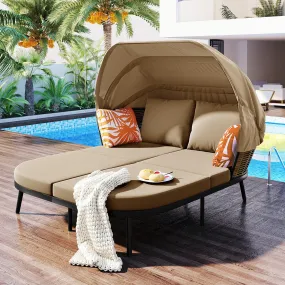 74.8" L Patio Daybed with Retractable Canopy, Rattan PE Wicker Back Loveseat Sofa Set with Throw Pillows and Cushions, Brown 74.8" L Patio Daybed with Retractable Canopy, Rattan PE Wicker Back Loveseat Sofa Set with Throw Pillows and Cushions, Brown