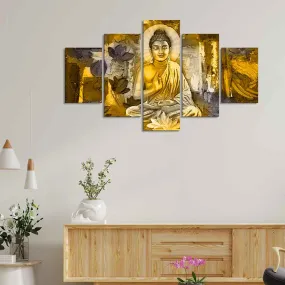 Abstract Art Meditating Lord Buddha Wall Painting Five Pieces Abstract Art Meditating Lord Buddha Wall Painting Five Pieces
