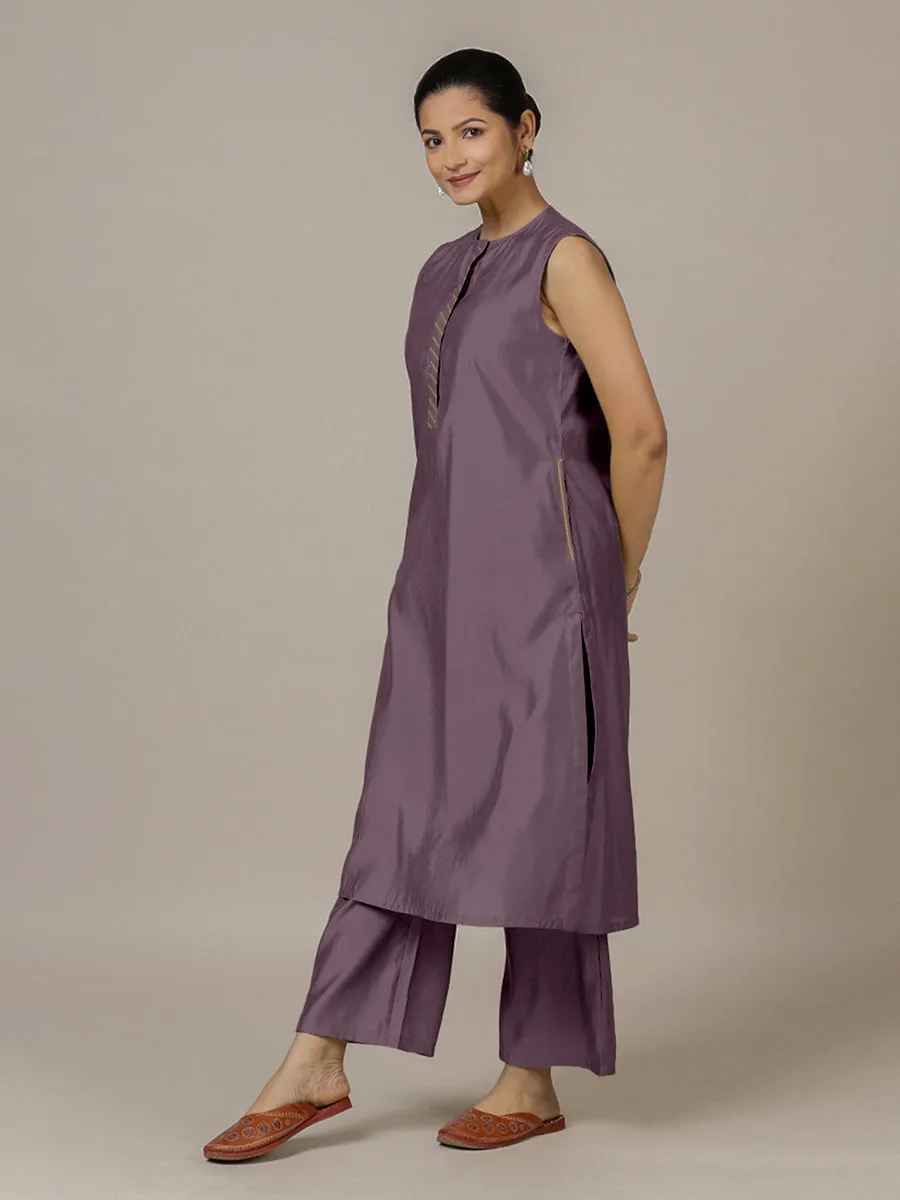Adah x Rozaana | A Line Kurta in Purple Mauve with Thread Work | Coords or Only Kurta