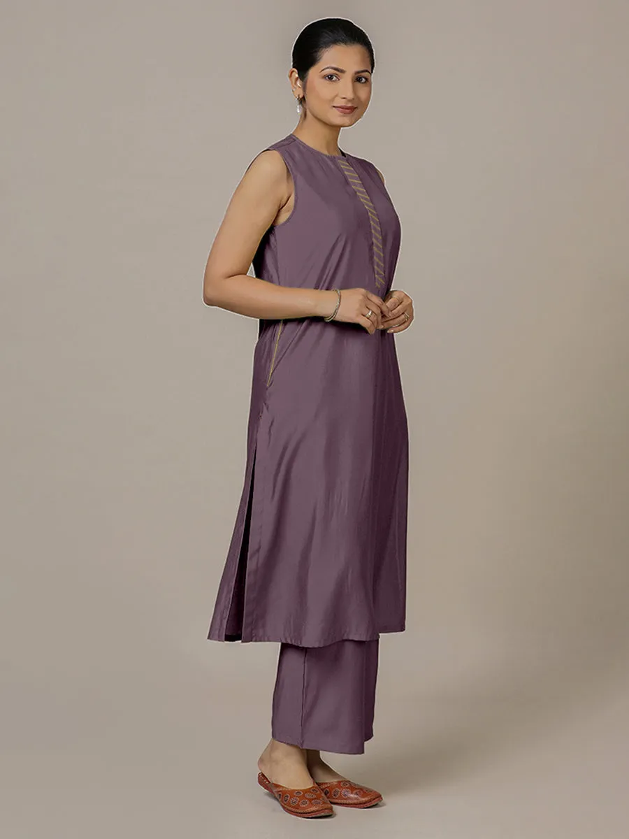 Adah x Rozaana | A Line Kurta in Purple Mauve with Thread Work | Coords or Only Kurta