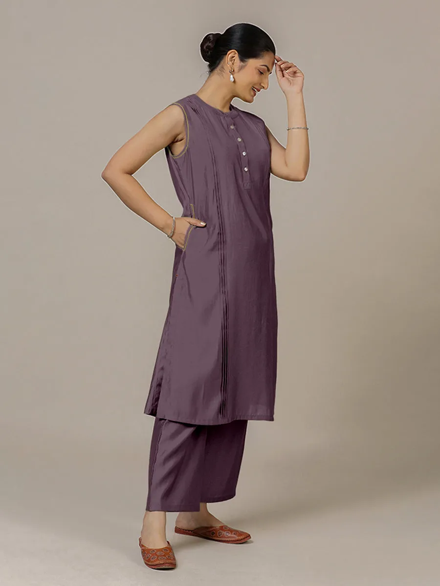Alina x Rozaana | A Line Kurta in Purple Mauve with Thread Work | Coords or Only Kurta