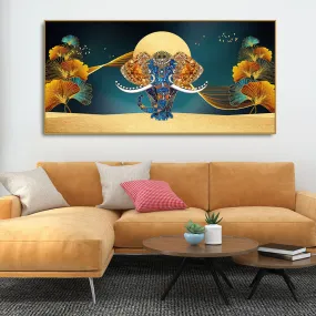 Beautiful Golden Flowers with Elephant Premium Canvas Wall Painting Beautiful Golden Flowers with Elephant Premium Canvas Wall Painting