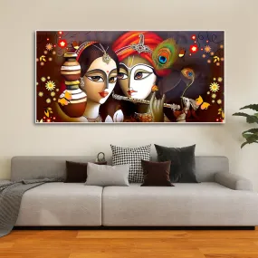 Beautiful Lord Radha Krishna with Flute Canvas Wall Painting Beautiful Lord Radha Krishna with Flute Canvas Wall Painting