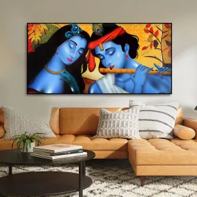 Beautiful Painting of Radha Krishna with Flute Canvas Wall Painting Beautiful Painting of Radha Krishna with Flute Canvas Wall Painting