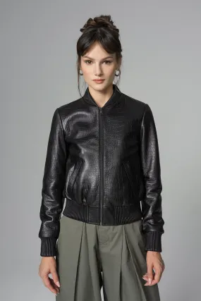 Black Leather Jacket with Crocodile Skin Print Black Leather Jacket with Crocodile Skin Print