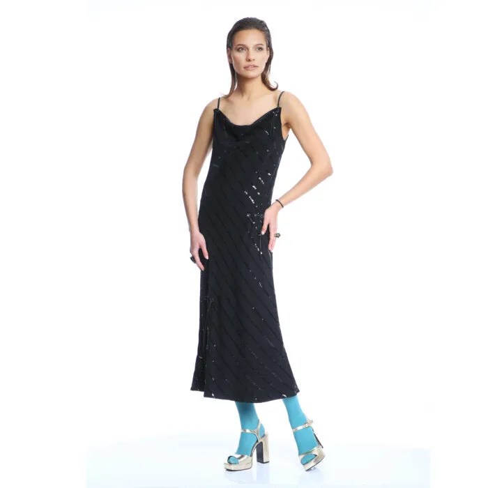 Black Sequins Slip Dress