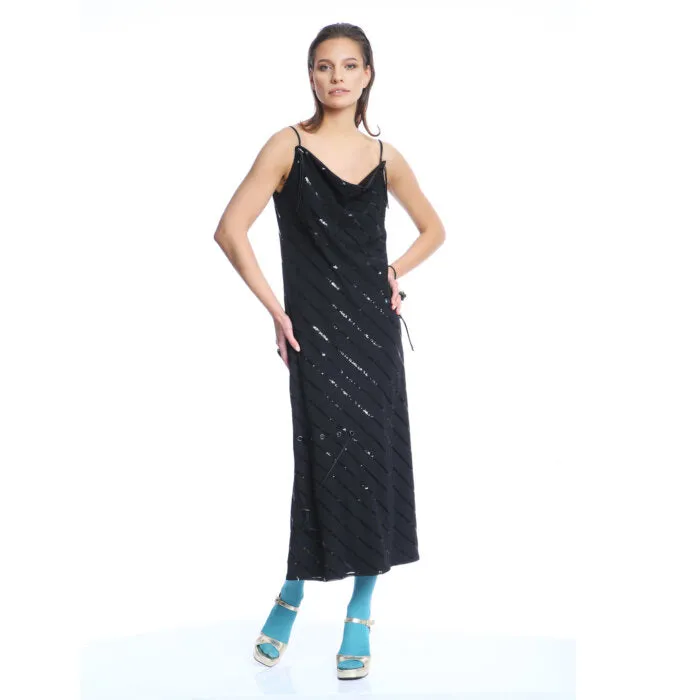 Black Sequins Slip Dress