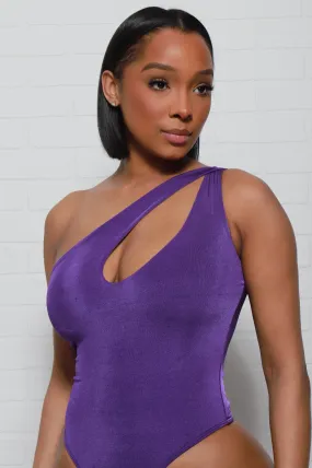 Bold Move One Shoulder Lined Bodysuit - Purple Bold Move One Shoulder Lined Bodysuit - Purple