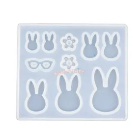 Bunny with Sunglass Flower Silicone Mold Bunny with Sunglass Flower Silicone Mold