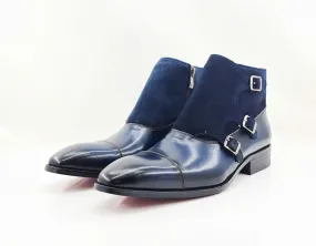 Burnished Calfskin & Suede Slip-On Chukka Boot Navy Burnished Calfskin & Suede Slip-On Chukka Boot Navy