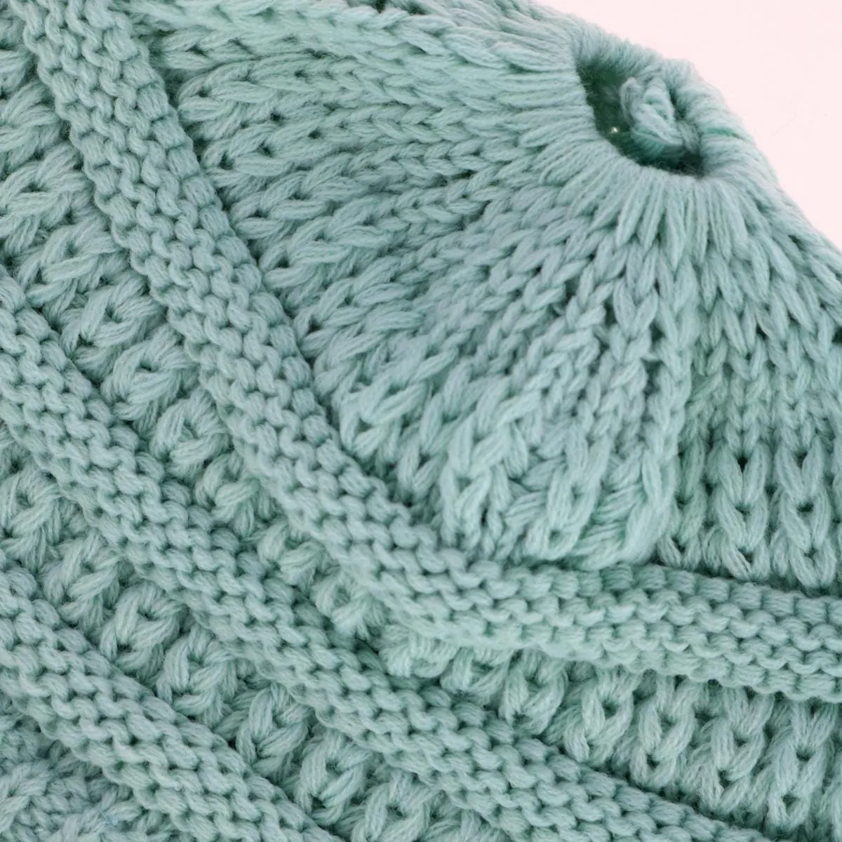 C.C Girl's One Size Fits Most Pony Tail Solid Cable Knit Winter Beanie