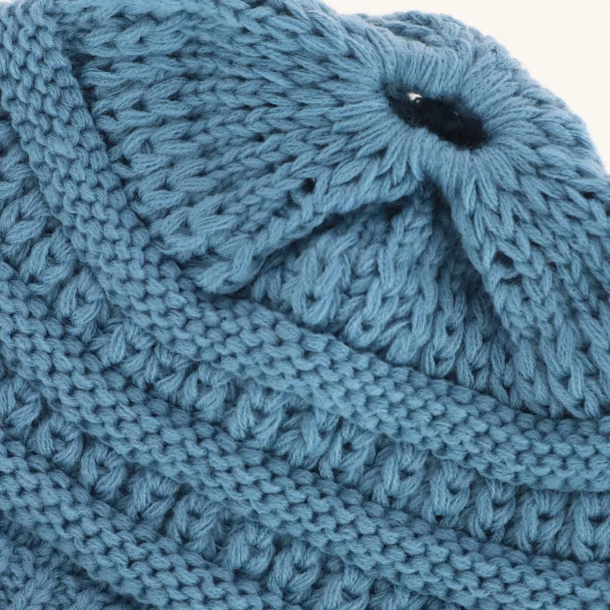 C.C Girl's One Size Fits Most Pony Tail Solid Cable Knit Winter Beanie