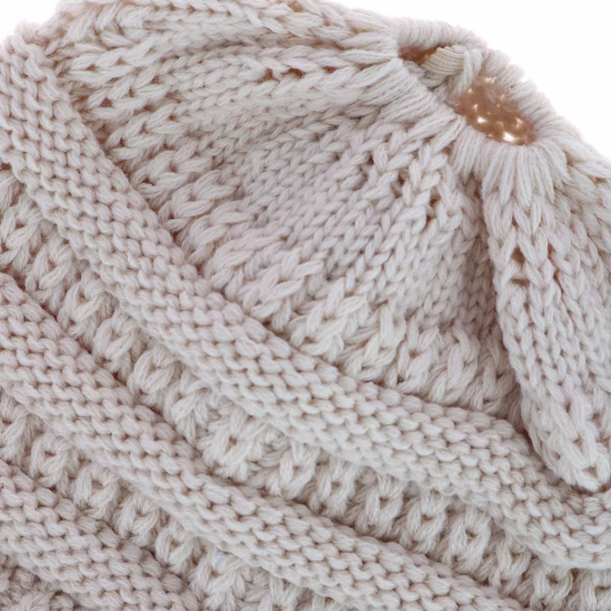 C.C Girl's One Size Fits Most Pony Tail Solid Cable Knit Winter Beanie