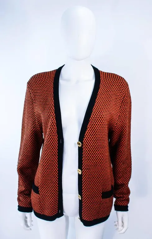 CELINE Orange and Brown Printed Wool Sweater Size 6-8