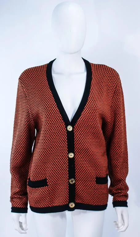 CELINE Orange and Brown Printed Wool Sweater Size 6-8