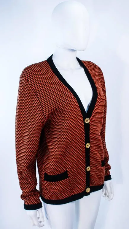 CELINE Orange and Brown Printed Wool Sweater Size 6-8