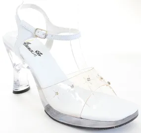 Clear Rhinestone Heel White Sandal Women's Low Heels Clear Rhinestone Heel White Sandal Women's Low Heels