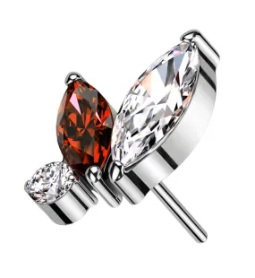 Coterie Clear And Red CZ Threadless Titanium Top Coterie Clear And Red CZ Threadless Titanium Top