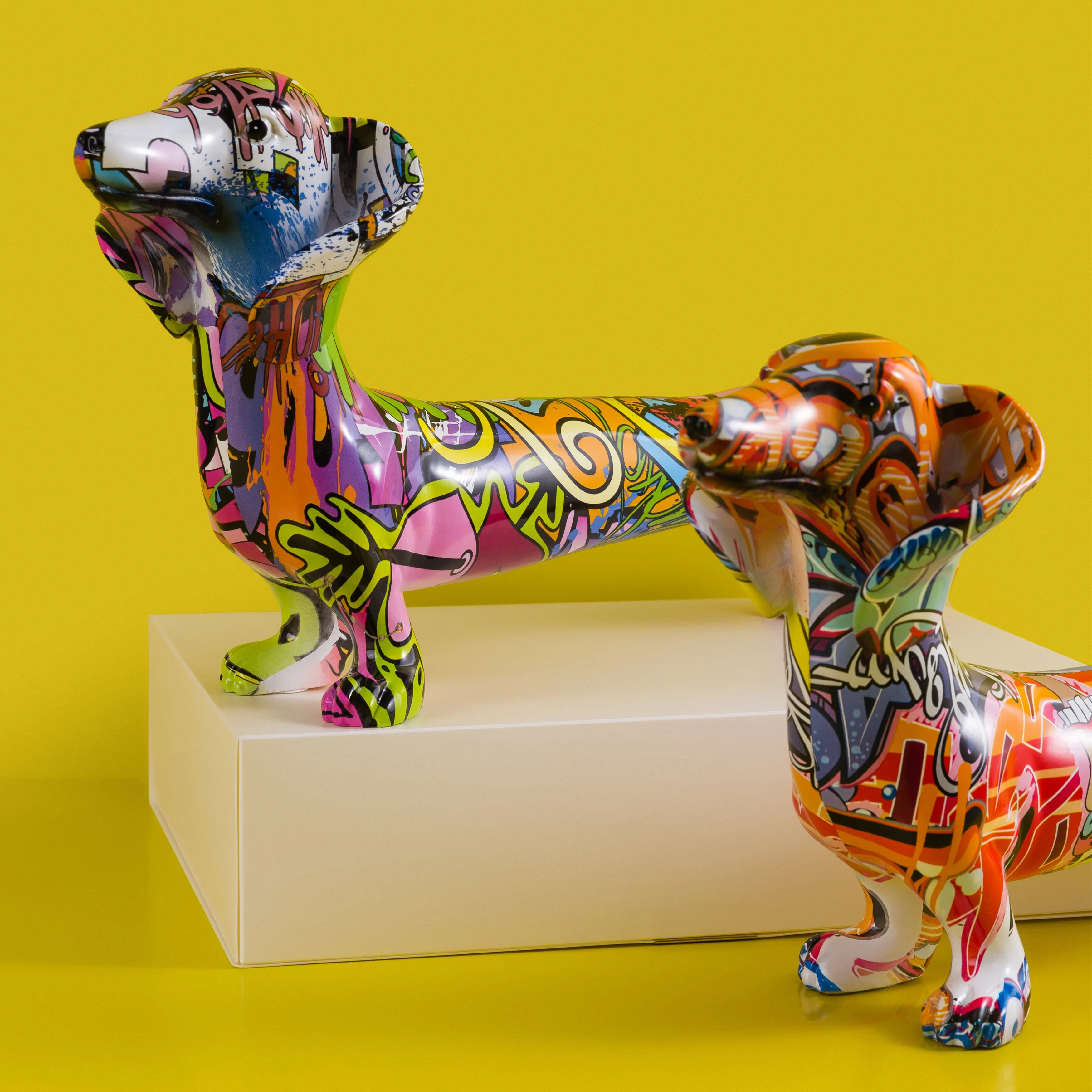 Elegant Graffiti Dachshund Sculpture Figurine Art