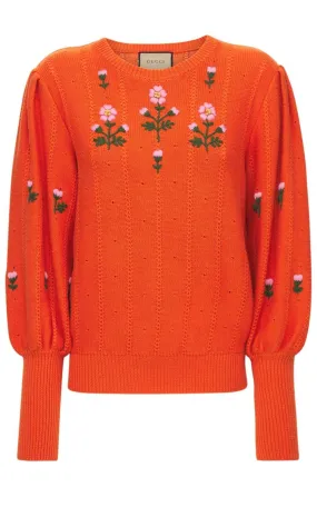 Floral Embroidered Wool Blend Sweater Floral Embroidered Wool Blend Sweater