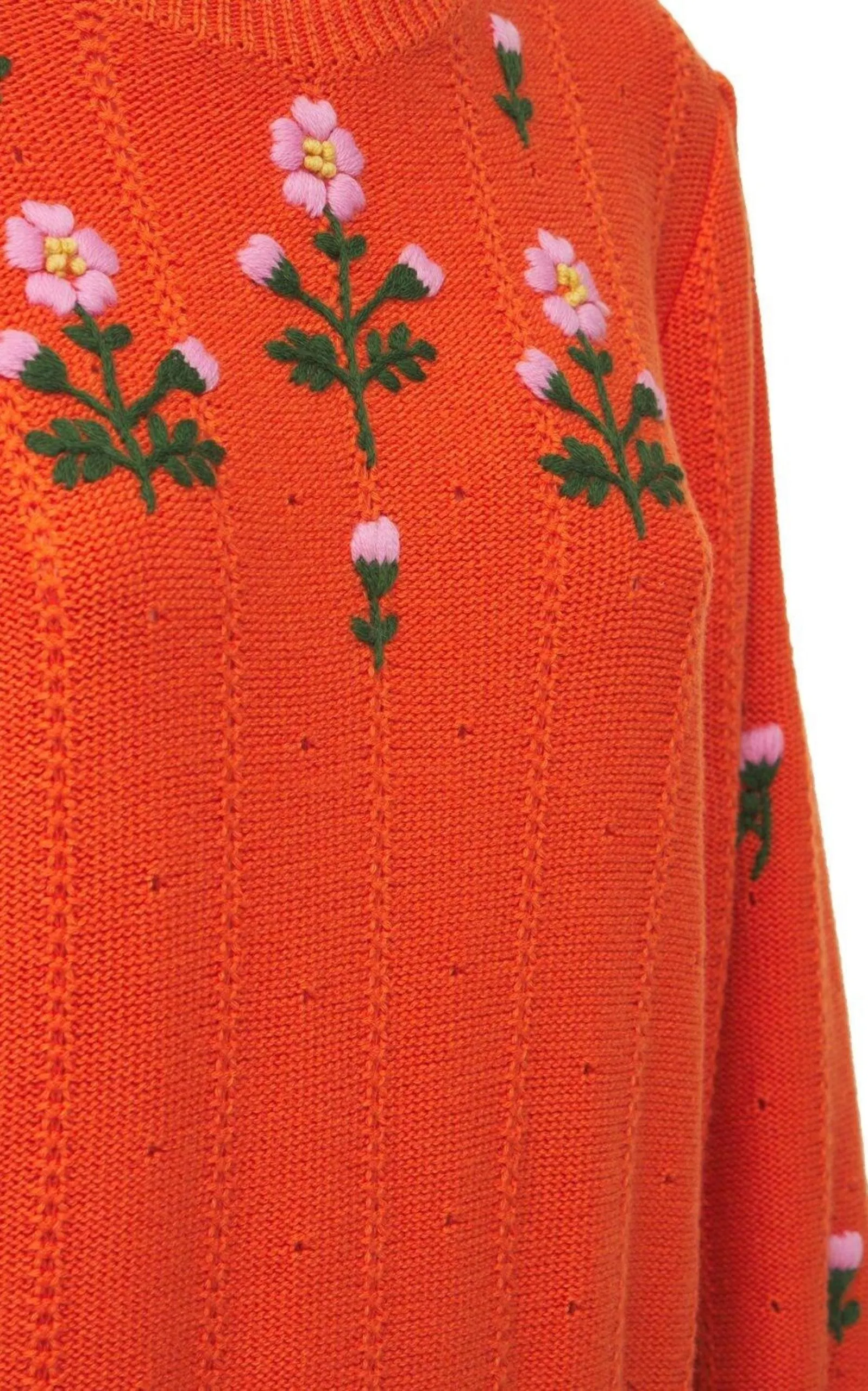 Floral Embroidered Wool Blend Sweater
