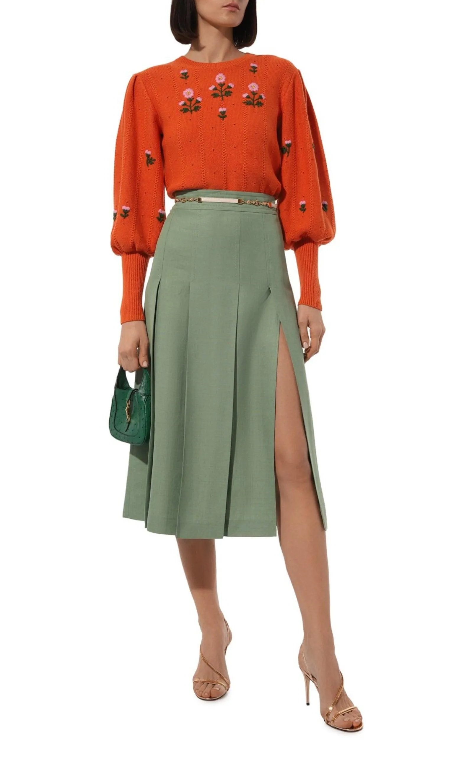 Floral Embroidered Wool Blend Sweater