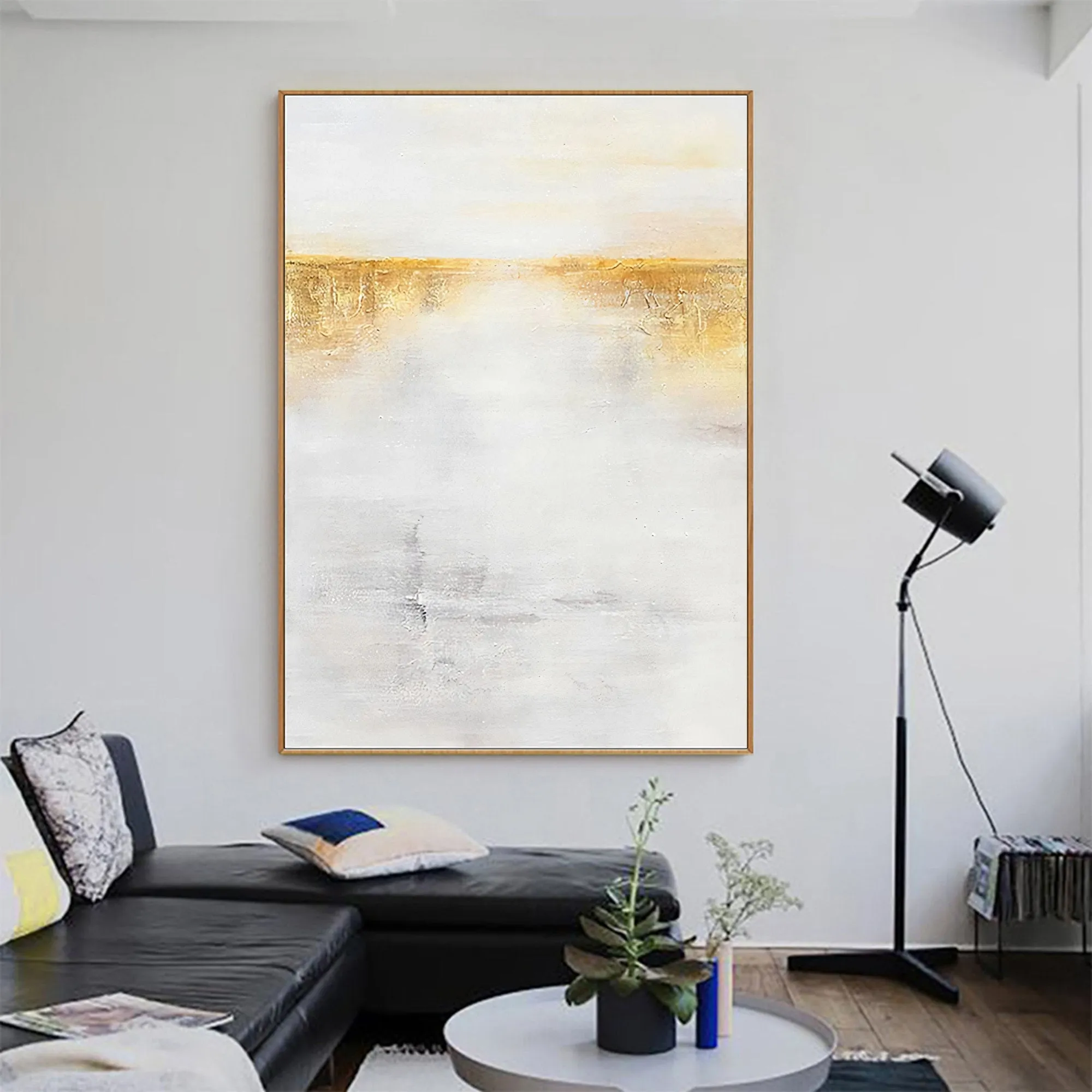 Gold White Wall Painting on Canvas Minimalist Painting Op029