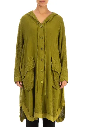 Hooded Oversized Golden Lime Linen Viscose Jacket Hooded Oversized Golden Lime Linen Viscose Jacket