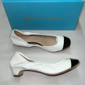 JEAN-MICHEL CAZABAT Women's •Mina• Low Heel Cap-toe pump White Black leather JEAN-MICHEL CAZABAT Women's •Mina• Low Heel Cap-toe pump White Black leather
