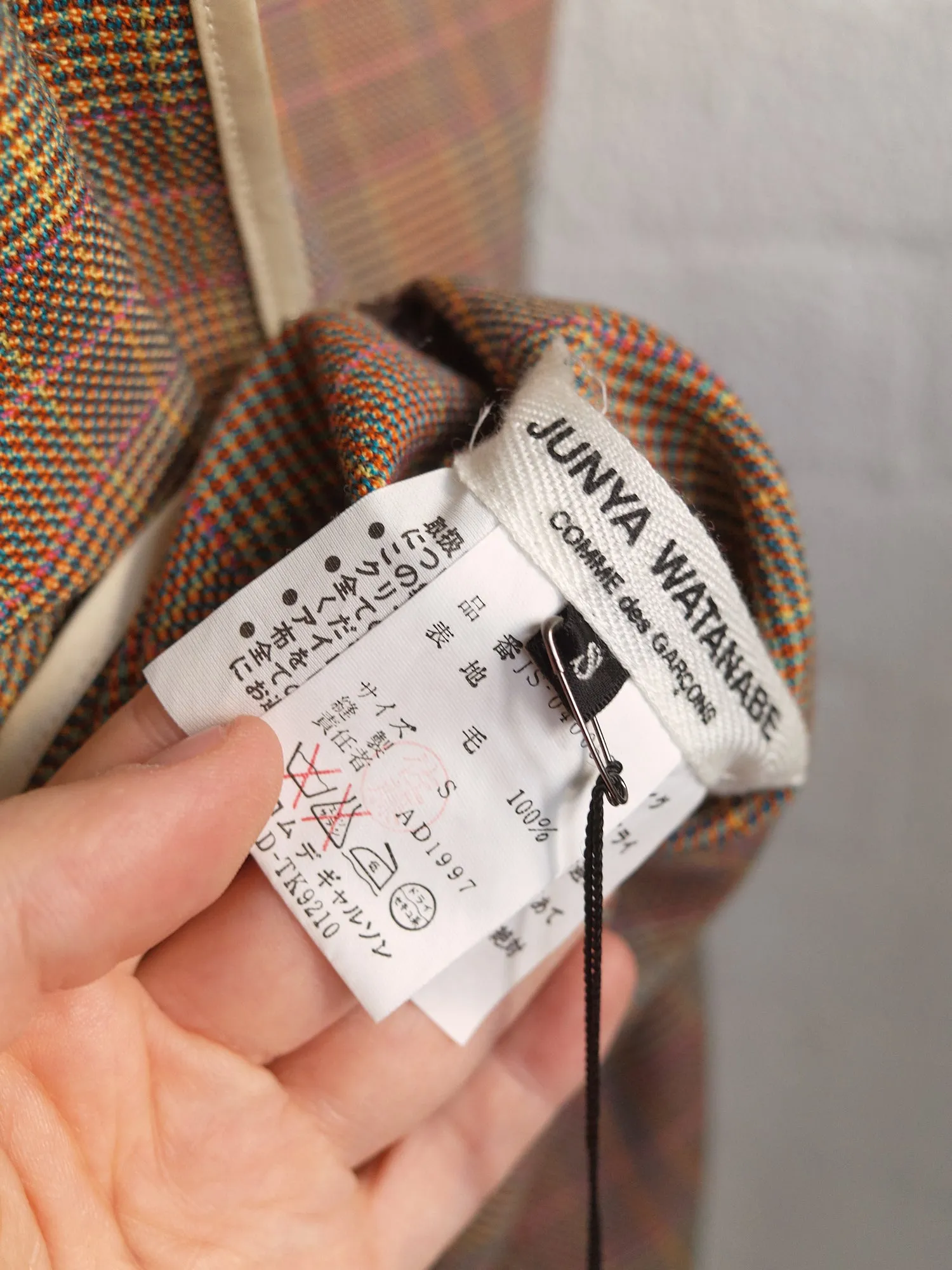 Junya Watanabe Comme des Garcons 1997 orange wool check strapless dress - sz S