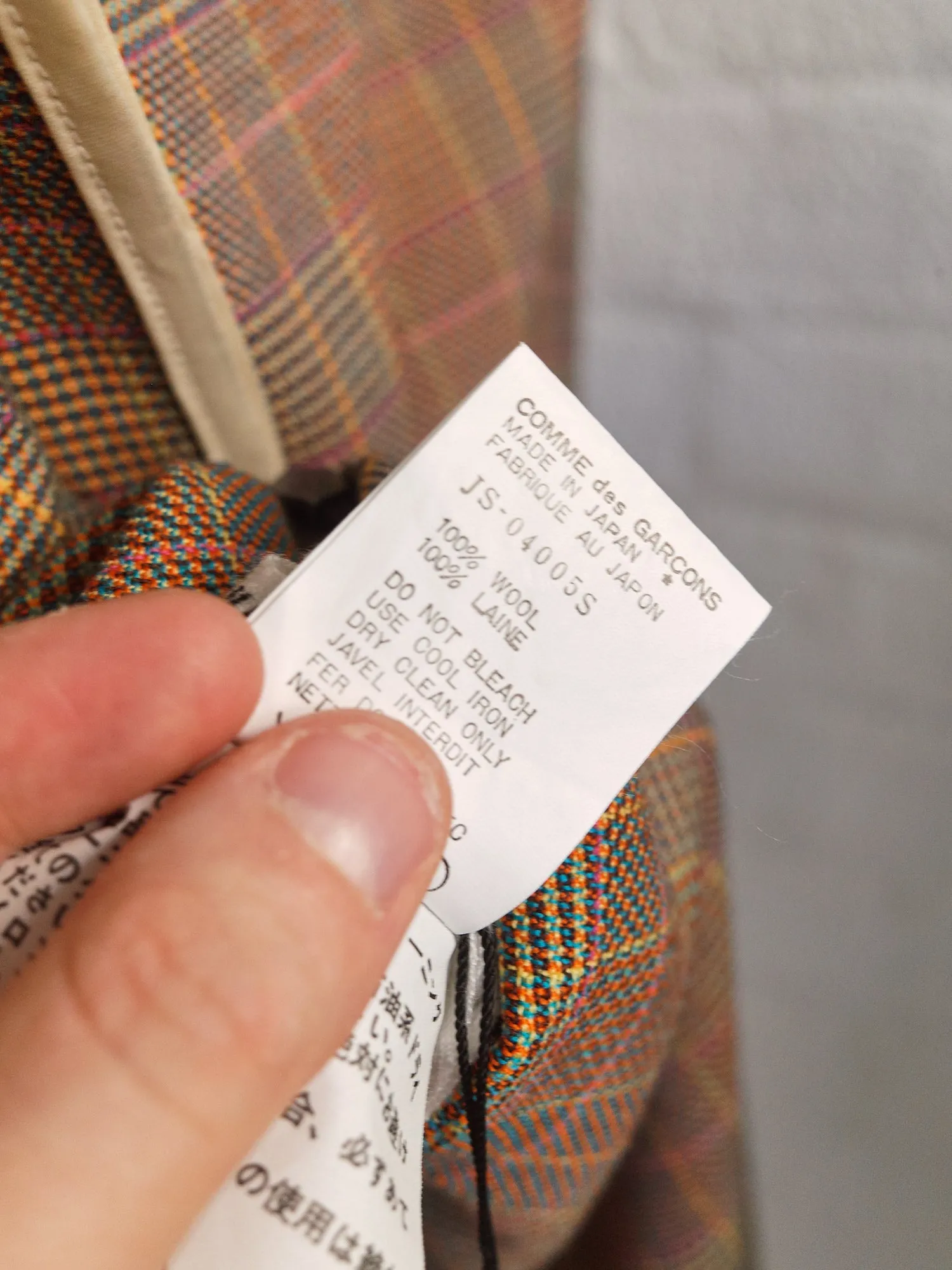 Junya Watanabe Comme des Garcons 1997 orange wool check strapless dress - sz S