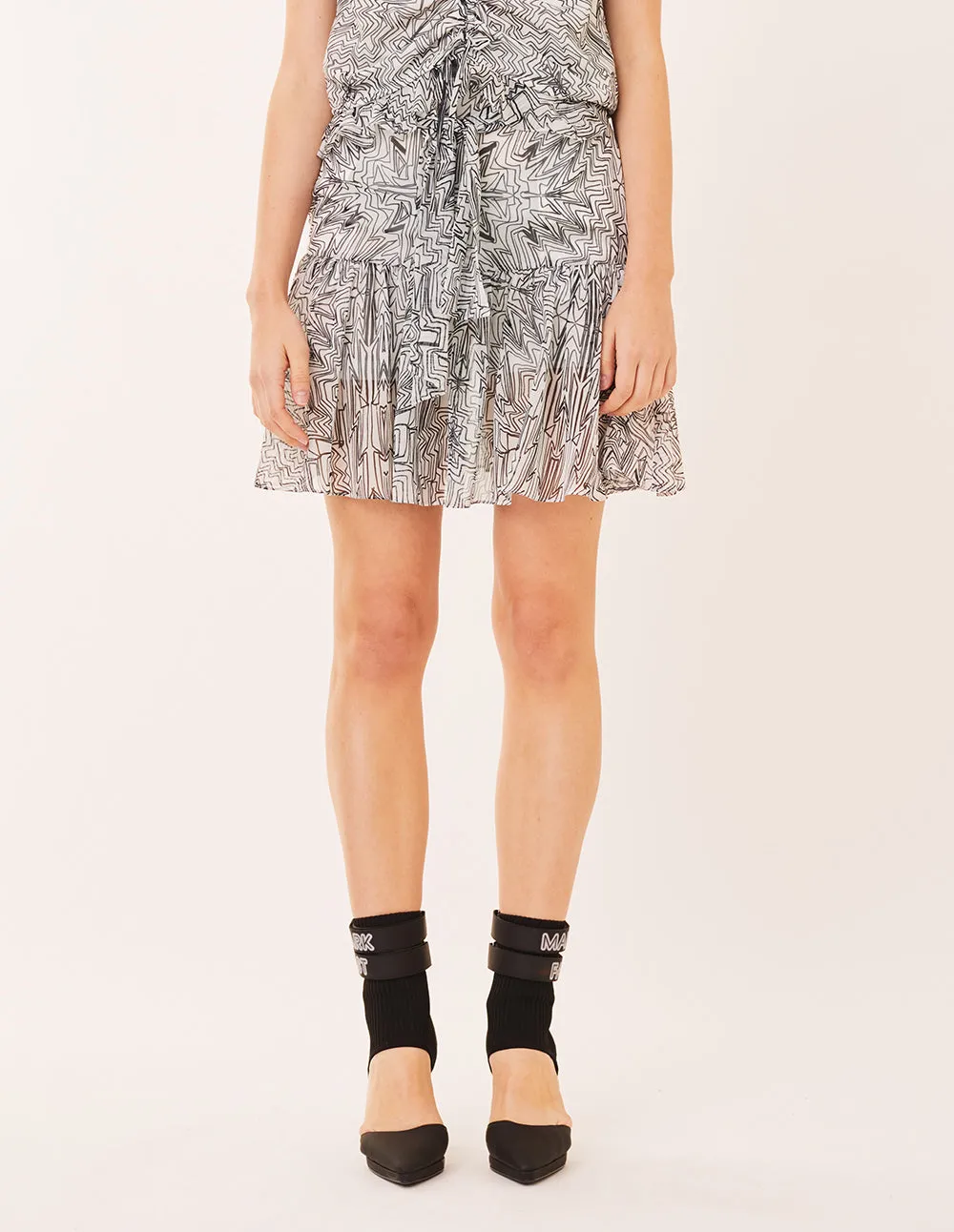 MARK FAST WOMEN GRAFFITI PRINTED MINI A-LINE SKIRT WITH BELT