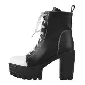 Matte Black Vegan Leather Platform Lace Up Boots Matte Black Vegan Leather Platform Lace Up Boots
