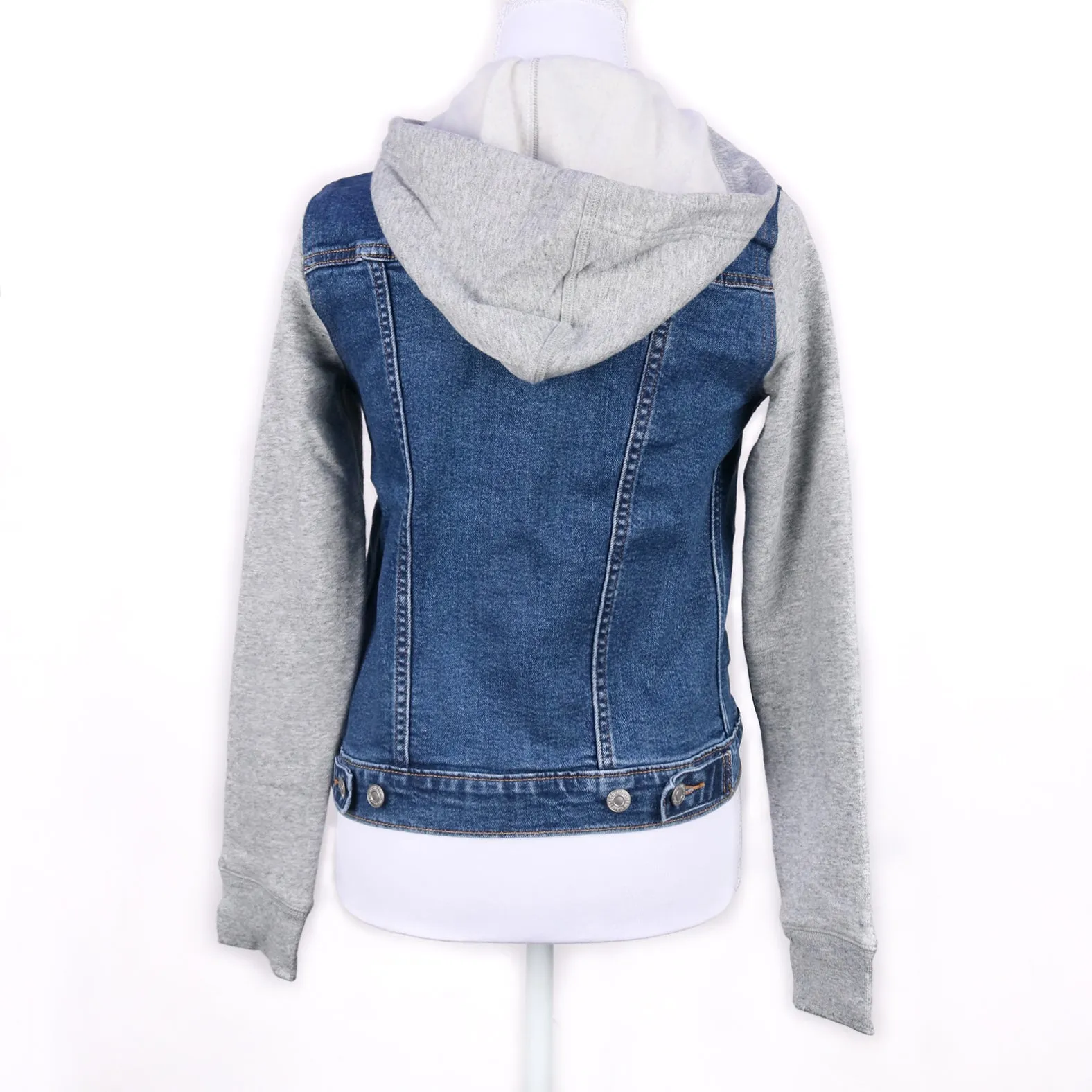 MK22508 - Embroidered Denim Jacket Light Wash Blue - Hooded