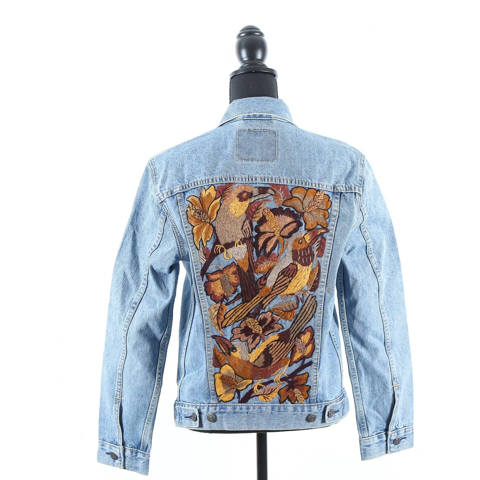 MK22508 - Embroidered Denim Jacket Light Wash Blue - Hooded