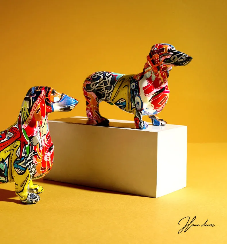 Modern Creative Graffiti Dachshund Sculpture Figurine Art