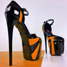 Orange Black Gloss Mult Colored Open Toe Heels Orange Black Gloss Mult Colored Open Toe Heels