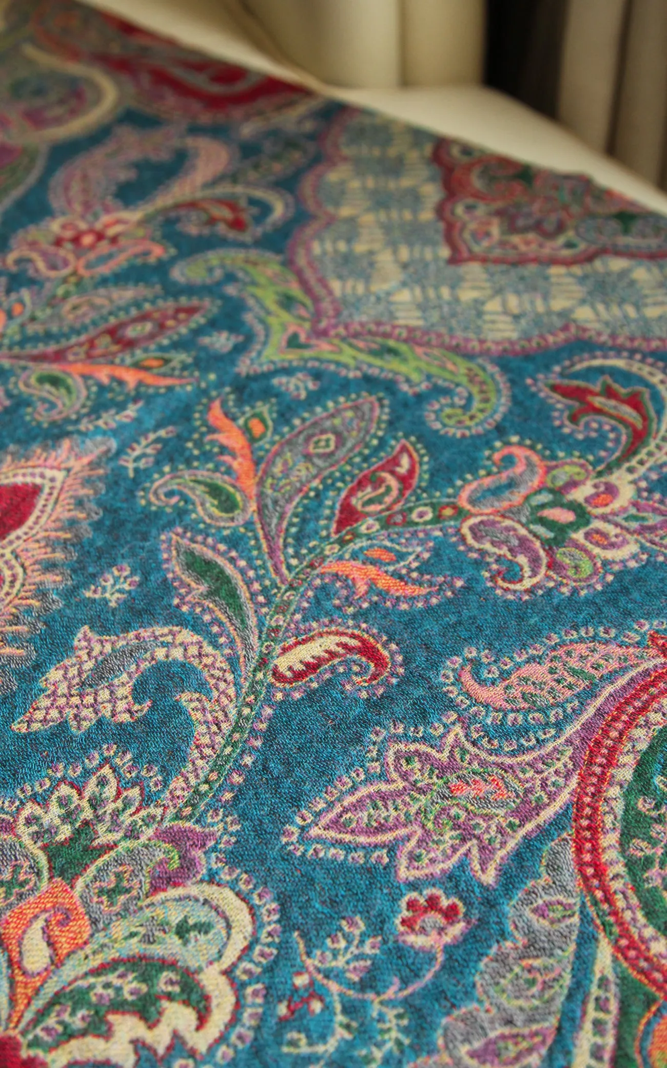 Paisley Green Boiled Wool Blanket (BW113)