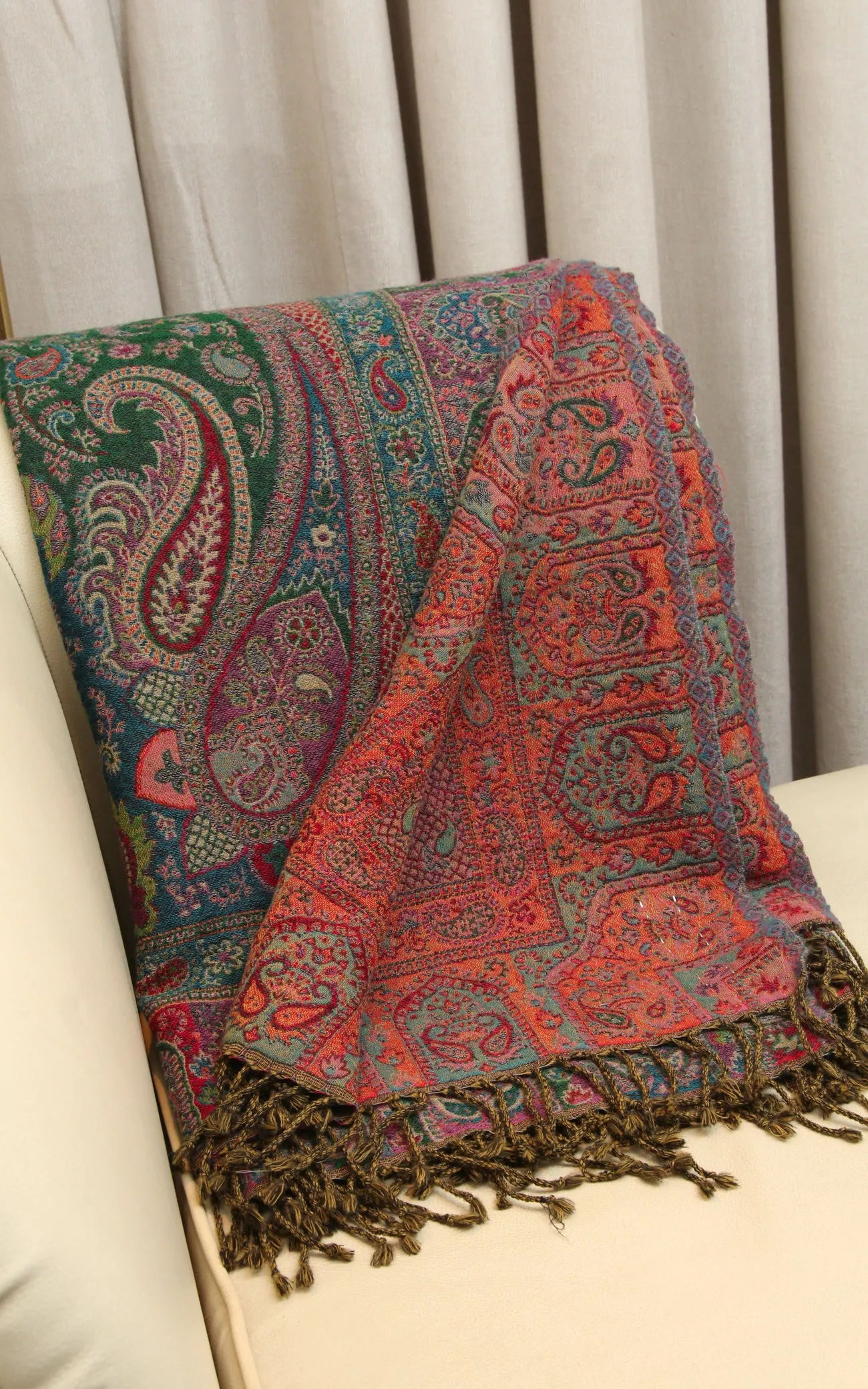 Paisley Green Boiled Wool Blanket (BW113)