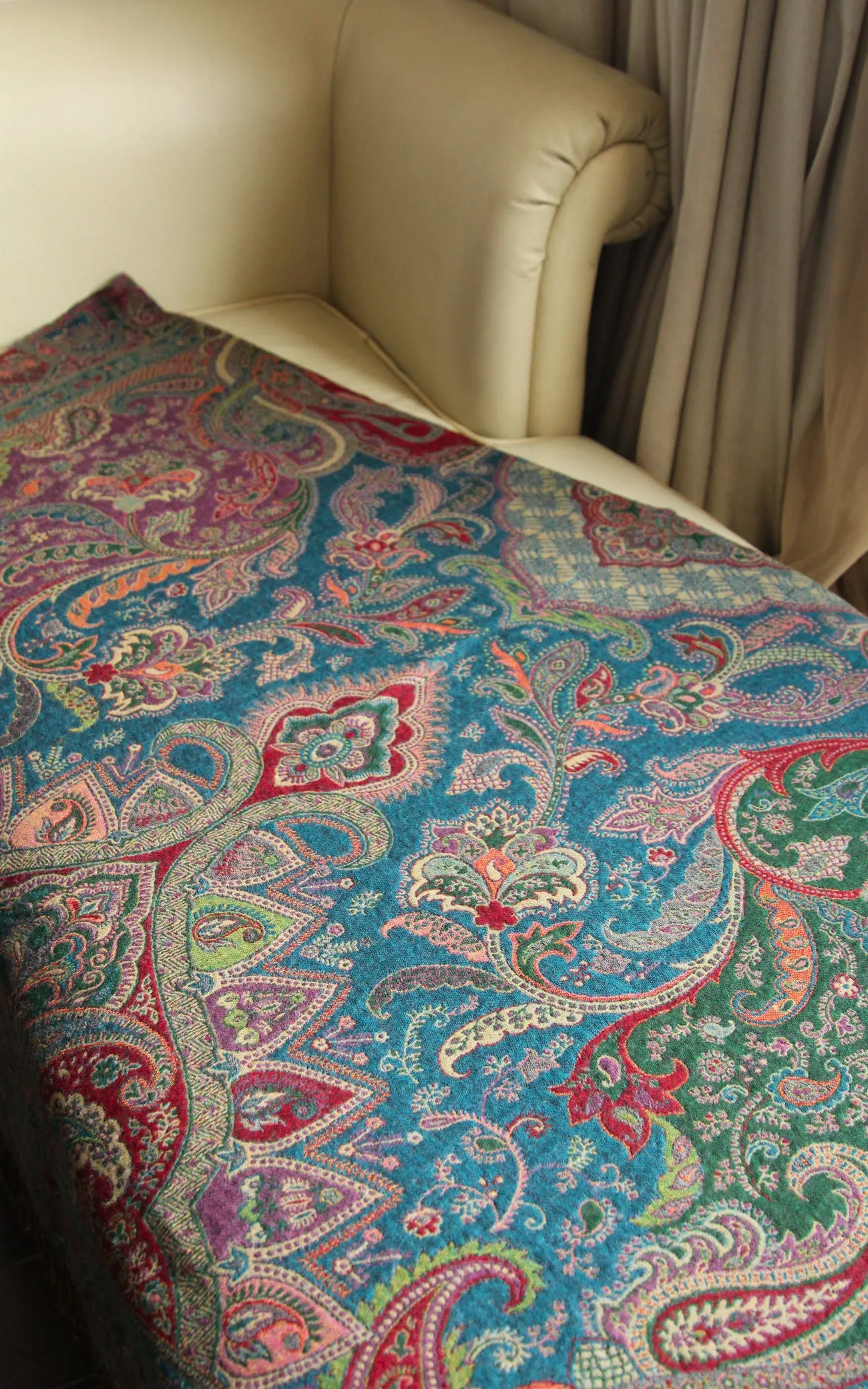 Paisley Green Boiled Wool Blanket (BW113)