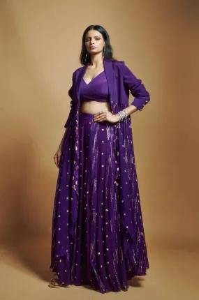 PURPLE MULTI PANEL FLARED PANTS PURPLE MULTI PANEL FLARED PANTS