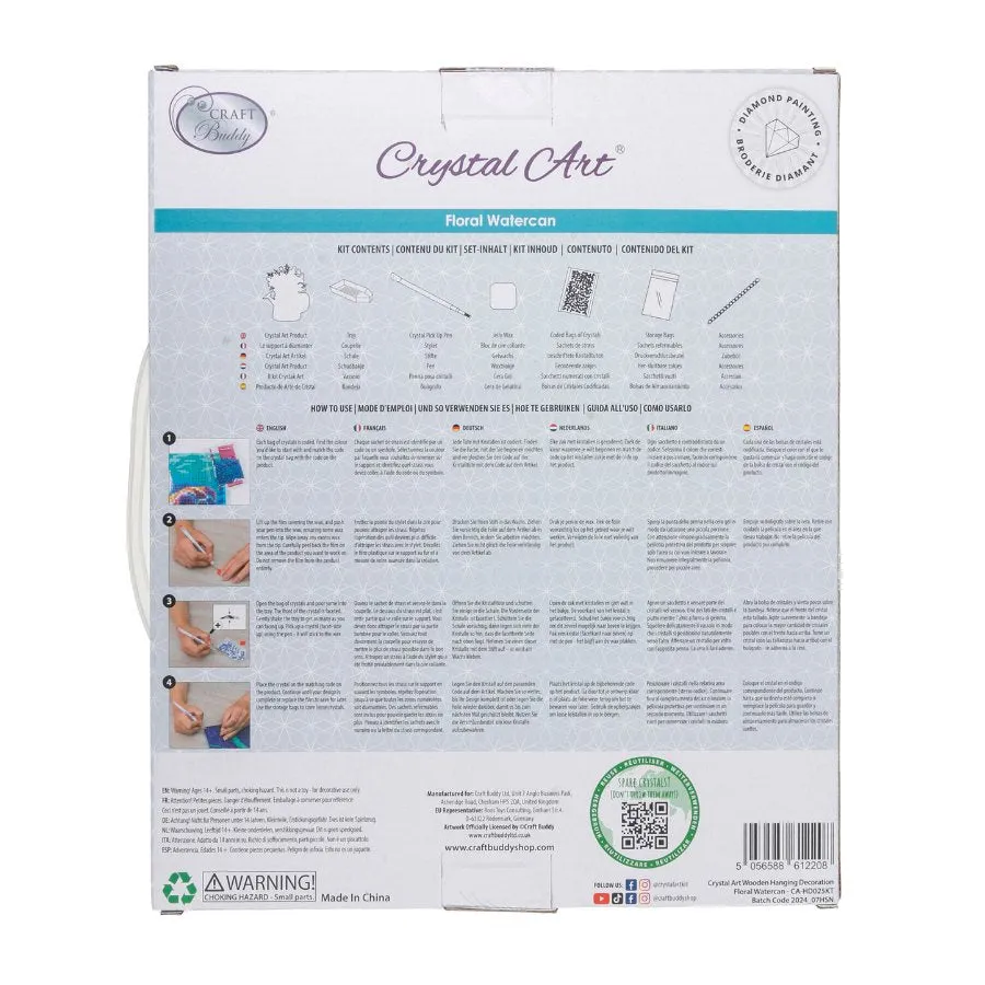 "Floral Watercan" Crystal Art Hanging Wooden Decoration Kit